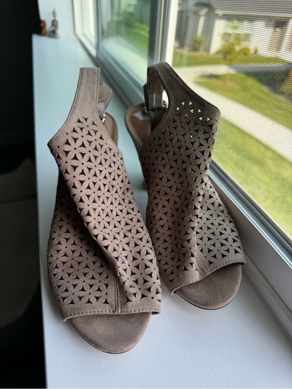 Madden Girl Brown Laser-Cut Peep-Toe Slingback Heels - Picture 2 of 2